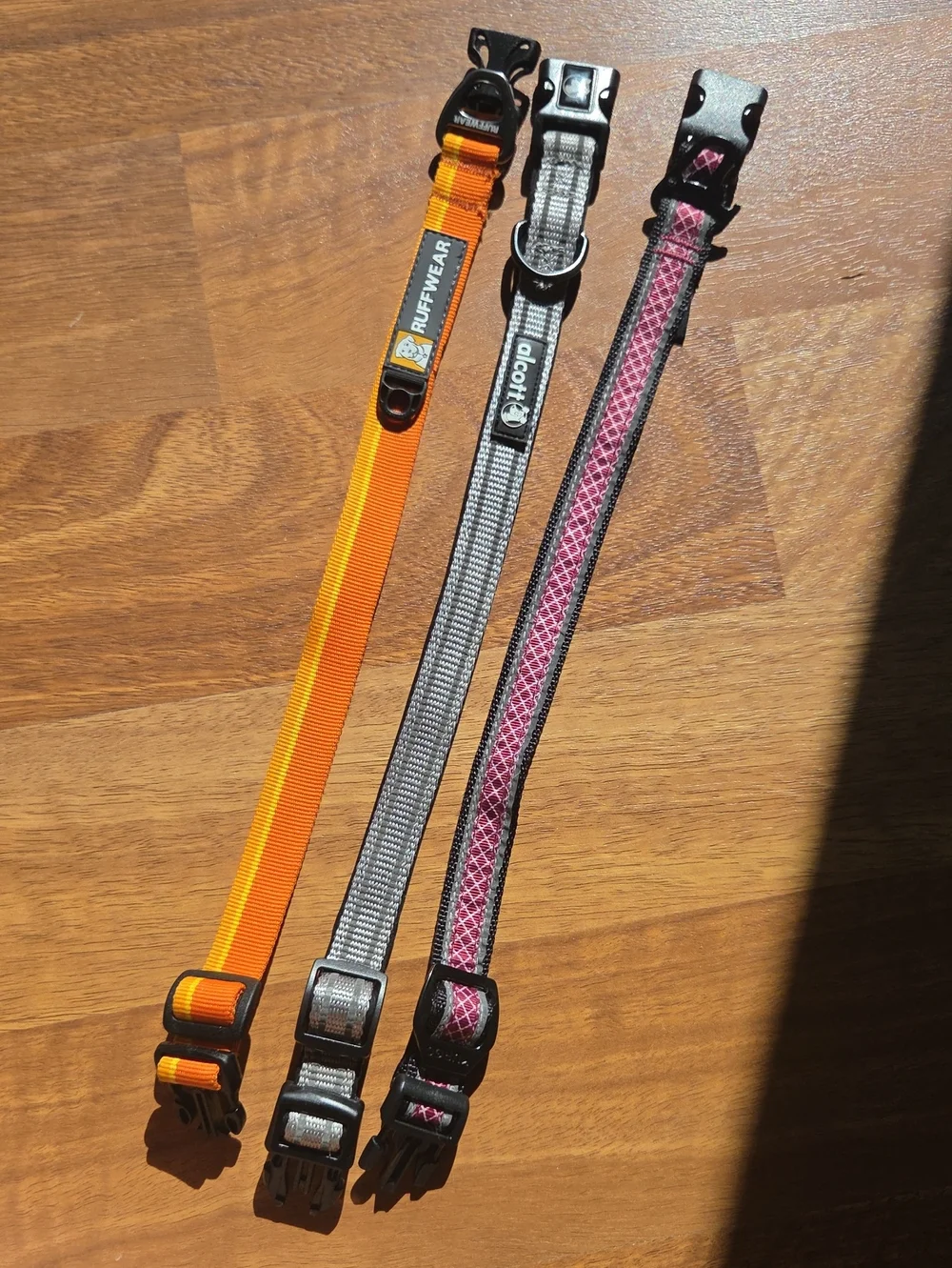 3 Small Dog Collars - Orange, Silver, Pink